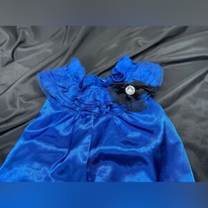 Royal Blue Ruffle Neckline with Black Fabric Flower Sleeveless Size 6-6X EPC